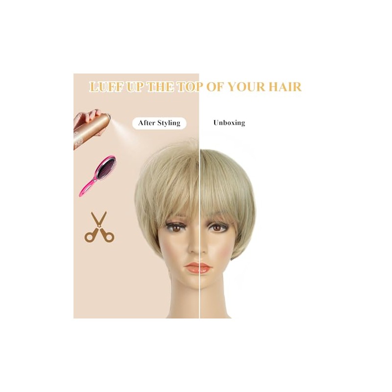 QUEENTAS Peluca Rubia Corta, Pelucas De Corte Pixie Para Mujeres