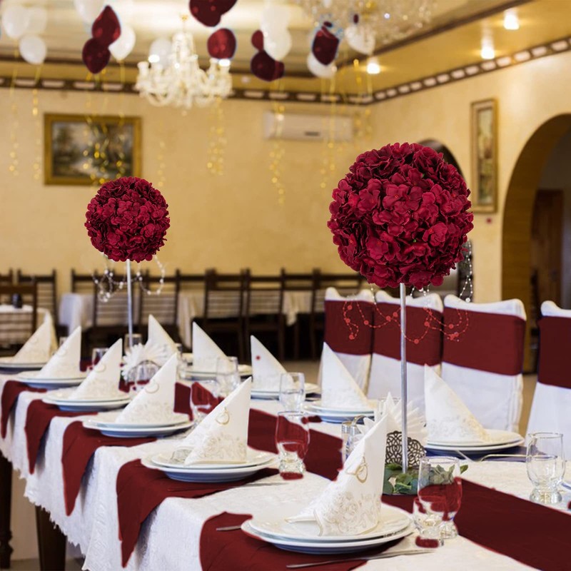 BLOSMON Hydrangea Artificial Flowers Ball Centerpieces 10 Pcs Burgundy Fake