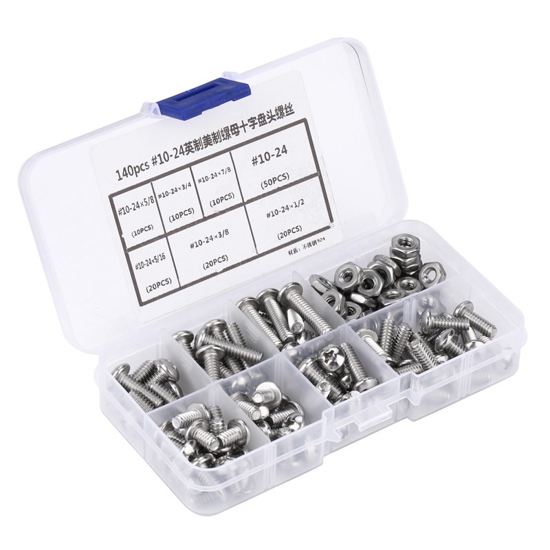 140pcs /set #10-24 Stainless Steel Cross Pan Head Screws with