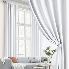 DUALIFE White Extra Long Blackout Curtains 52x108in, Rod Pocket Back Tab for Living Room, Thermal Insulated Soundproof, Privacy Assured, Ideal for High Ceiling Patio Sliding Door