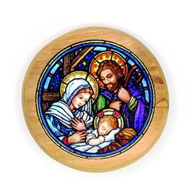 Holy Family Manger, Catholic Icon Fridge Magnet, Olive Wood Religious Inspirational Faith Magnets from Israel, Home, Kitchen, & Office, Holy Land Souvenirs & Gifts