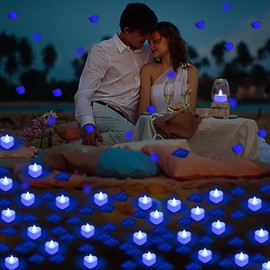 Flasoo Rose Petals and Candles Set for Romantic Decoration, 3000 Pcs Blue Rose Petals and 36 Pcs Heart Candle Lights for Special Night, Wedding, Anniversary, Valentine Day for Hotel and Bedroom Decor