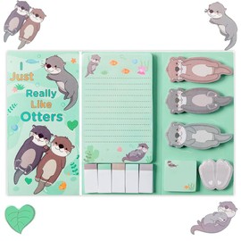 550 Sheets Cute Sticky Notes Set, 11 Designs Note Pads, Adorable Cartoon Writing Memo Pads with Fancy Divider Tabs for Kids Students School Office Supplies (Otters)