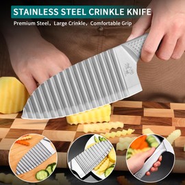 Crinkle Cutter for Veggies and Waffle Fry: Kitchen Stainless Steel Knife for Potato, Pickle, Carrot, Paring Knife