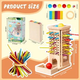 auvstar 3-in-1 Montessori Spiel Brettspiel aus Holz,Holzspielzeug pädagogisch wertvoll,40 Stück Holzstäbchen Feinmotorik Spiele,Lernspiel mit Stäbchen,Familienspiele Kinder Erwachsene Reisespiele