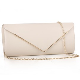 Larcenciel Women's Clutches, Leather Nude Clutch Bag w/Detachable Chain, Elegant Envelope Prom Handbag for Women, Minimalist Cream Beige Crossbody Shoulder Bag for Party, Prom, Wedding, Dinner, Club