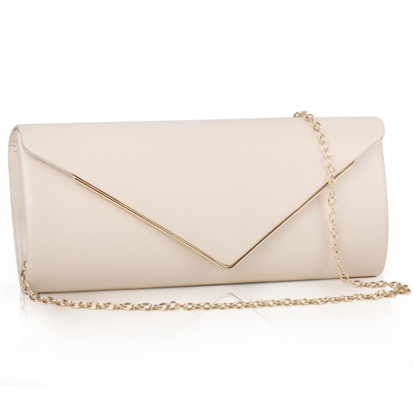 Larcenciel Women's Clutches, Leather Nude Clutch Bag w/Detachable Chain, Elegant