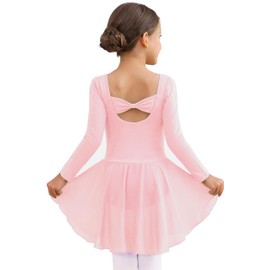 MdnMd Long Sleeve Toddler Ballet Leotards for Girls Dance Leotard Skirted Gymnastics Ballerina Dress AM300 (Ballet Pink, 2-4 Years)