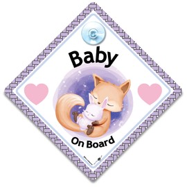 Fox Baby on Board Sign, Baby Car Sign, Child in Car Sign, Advises that you have children in your car and deter tailgaters, car window sign 14 x 14cm