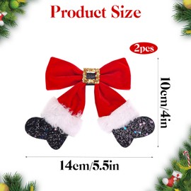 2 Pcs Christmas Bow Hair Clip - Red Hair Bows Clips for Women Girls, Bling Glitter Christmas Hair Barrettes with Boots, Xmas Hair Clips Christmas Hair Accessories for Christmas Party Decorations