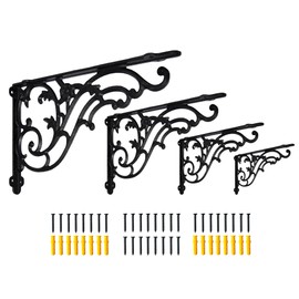 14''x8.5'' Decorative Shelf Brackets,4 Pack Cast Iron Shelf Supply,14 Inch Large Antique Black Corbesl,Screws Anchors Included