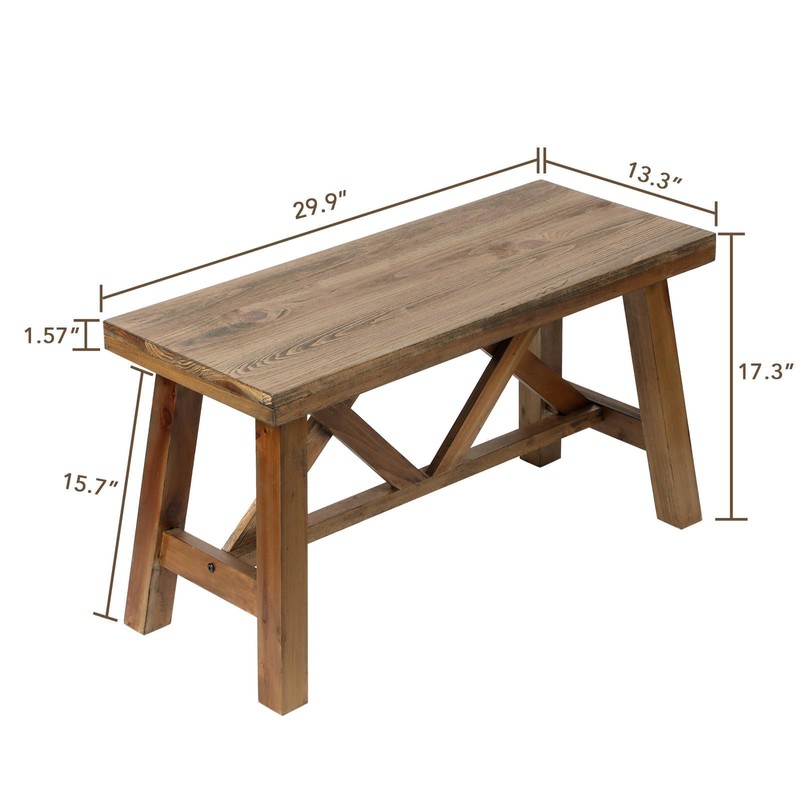 Wnutrees 30" Farmhouse Wood Bench, Rustic Solid Wood Entryway Bench