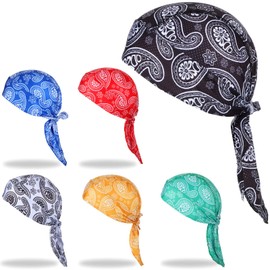 6 Pieces Do Rags Sweat Wicking Beanie Cooling Durags Skull Cap Motorcycle Head Wrap Bandana for Men Women (Bright Color,Paisley Style)