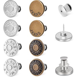 Ceryvop 8 Sets Jeans Button Pins, No-Sew Adjustable Waist Tightener for Loose Jean Pants, Extra Replacement Buttons to Make Pant Smaller