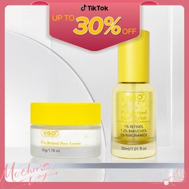 Vgo Anti-aging Retinol Face Serum 30ml and Cream 50g, with High-Strength Retinol, Bakuchiol & Niacinamide for Smooths Wrinkles & Fine Lines - Moisturizing Skin, Improving Dullness - Specification: 1 Retinol Serum+ 1 Retinol Cream Set