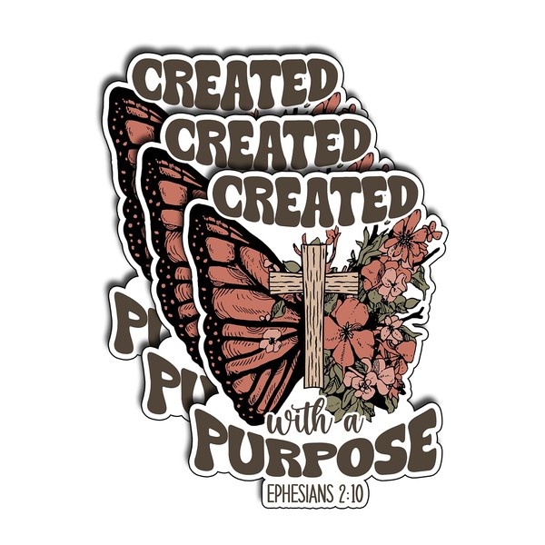 (3Pcs) Created with A Purpose Sticker, Christian Sticker, God Cristianos
