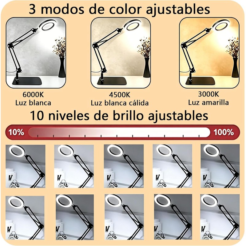 Lupa con Luz LED 10X JEERISE JXL-LEDFDJ16 y Base Ajustable