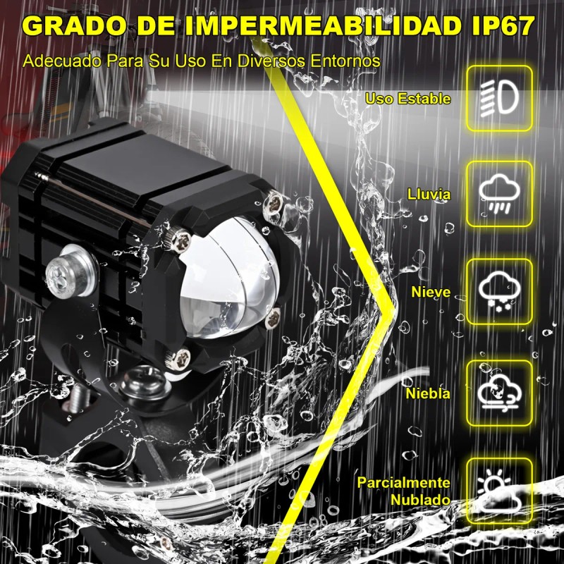 2 Faros Luces Led Auxiliares 4 Modos Lupa Para Moto