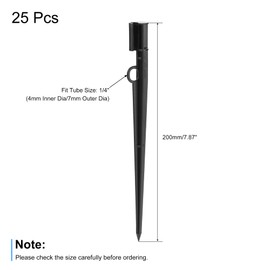 sourcing map Irrigation Drip Support Stakes 200mm Length PP Plastic Black for 1/4" Tube Hose for Gardening Patio Lawn Pack of 25