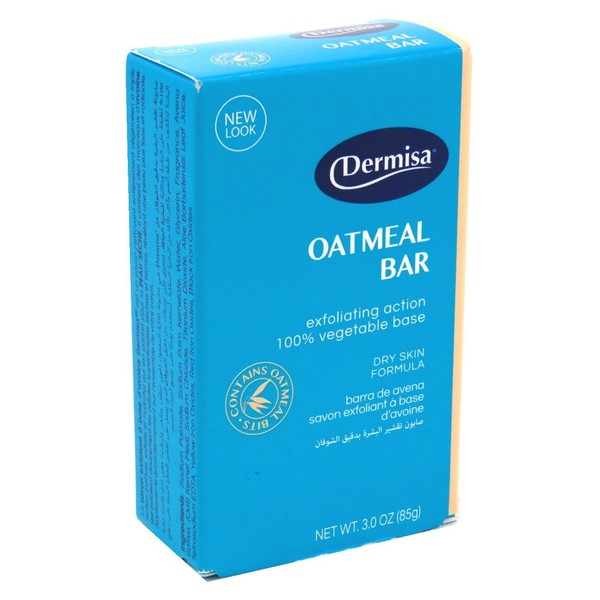 Dermisa Exfoliating Oatmeal Bar | Helps to Gently Cleanse and Exfoliate Dry Skin | Contains Oatmeal + Aloe Vera | NO PARABENS, NO SULFATES | 3 OZ | Pack of 3