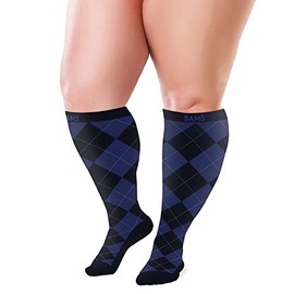 BAMS Plus Size Compression Socks Wide Calf XXL XXXL â Graduated Bamboo Knee-High Support Argyle Blue