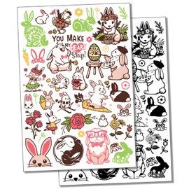 Bunny Rabbit Spring Easter Flowers Temporary Tattoo Water Resistant Fake Body Art Set Collection - Color (One Sheet)