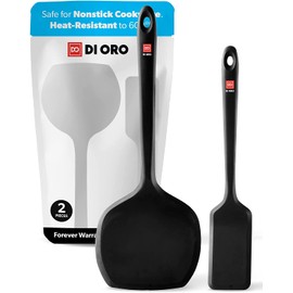 DI ORO Silicone Turner Spatula Set - Kitchen Spatulas for Nonstick Cookware - Cooking Utensils for Flipping Eggs & Pancakes - 600°F Heat-Resistant BPA Free Turners - Dishwasher Safe (2pc, Black)