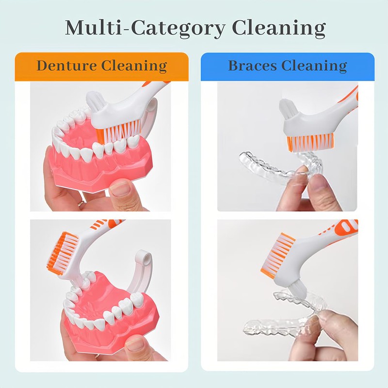 AFCJLTO Pack of 4 Portable Denture Cleaning Brushes with Moderate