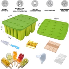 Moldes para Paletas de Hielo Silicona,Molde de Helado Reutilizables,Molde de Silicona para Hielo,Cepillos y Palos,para DIY Paleta de Hielo y Postres,Perfecto para Hacer Paletas de Jugo y Yogur (Verde)