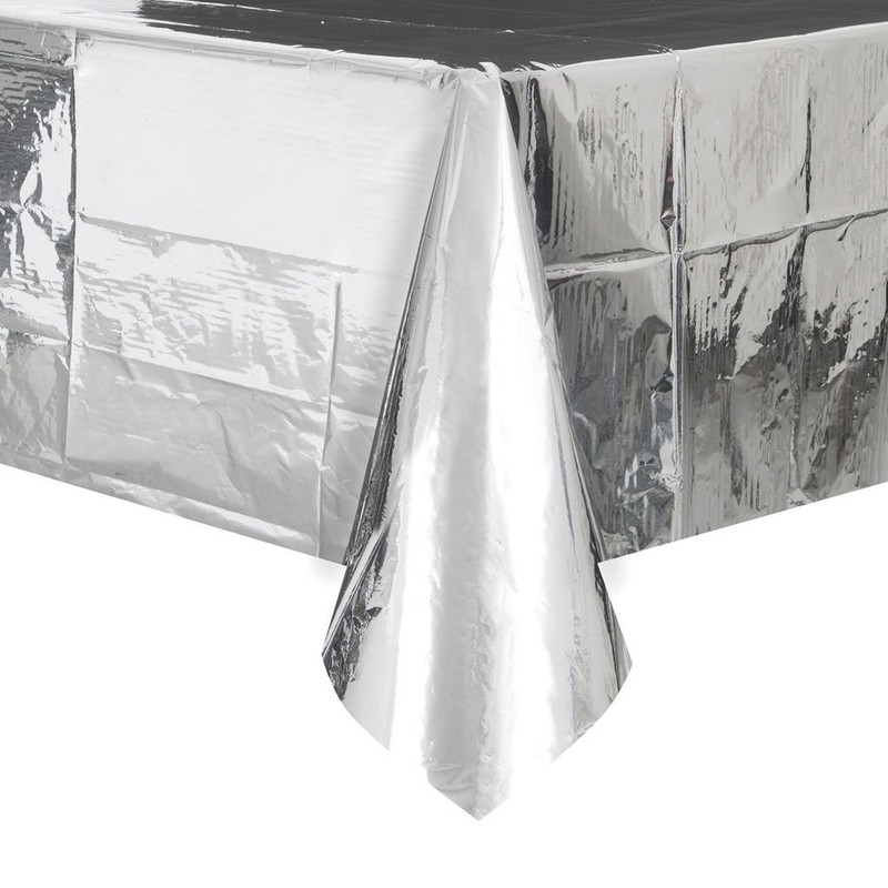 Foil Silver Plastic Tablecloth, 108 x 54"