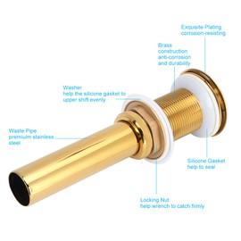 Tapón de Drenaje para Fregadero, Tapón de Drenaje para Fregadero de Baño, Dorado (Sin Agujeros)