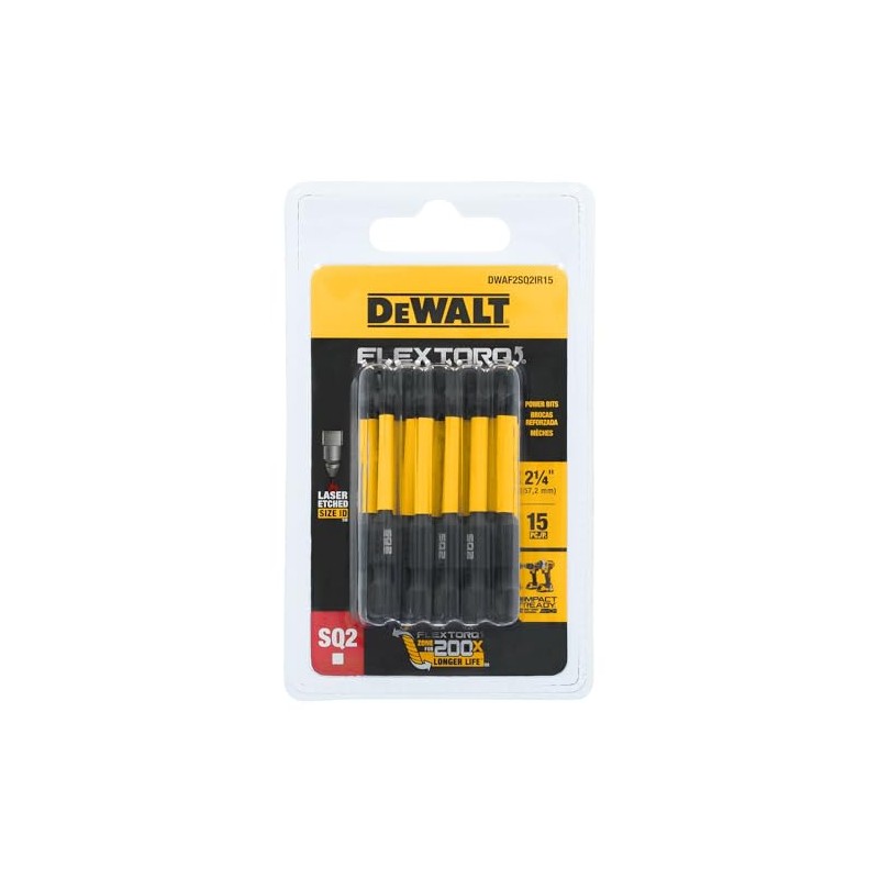 DEWALT Flextorq Impact Bits SQ2 Square 2-in, HSS Screw Bits,