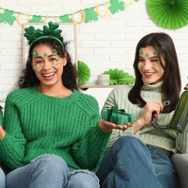 St. Patrick's Day Clover Face Stickers Glitter - 2pcs Shamrock Temporary Tattoo for Face & Body | Self-Adhesive Party, Cosplay, Festival Accessories (Green)