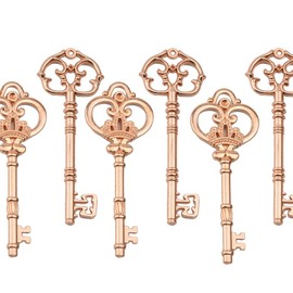 Makhry Mixed 20pcs Extra Large Vintage Skeleton Keys in Antique Style Rustic Key for Wedding Decoration Favor (Rose Gold)