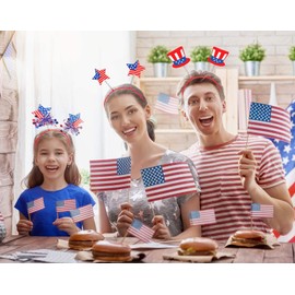Viaecone 4th of July Favors - 4PCS American Flag Stars Headbands for Independence Day Party Decorations