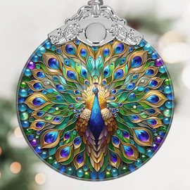 Peacock Christmas Ornament, Stained Glass Hanging Ornament, Christmas Tree Ornaments, Christmas Decoration, Holiday Ornament, Peacock Home Decor, Gift Exchange, Gift Idea - Peacock in Its Pride