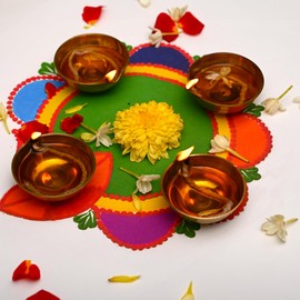 Brass Diya Set of 4 Deepak Long Wick Diva Traditional Indian Festival Décor Decoration for Pooja Temple Mandir Home Karthik Deepam Decorative Lighting Accessories and Gifting (Brass 4 Diya)
