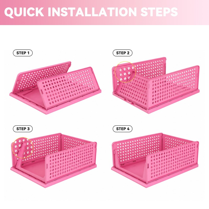 Pink Girl Closet Organizers and Storage Stackable Plastic Drawer Basket