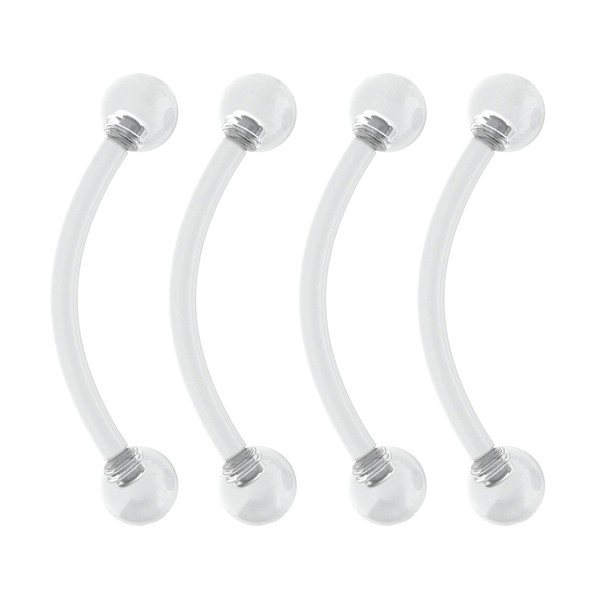 Evonix 4pc 16g Vertical Labret Retainer Curved Barbell Clear Lip