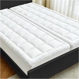 Split King Mattress Pad Cover, Cooling Mattress Topper for Split King Mattress with 6-21 inches Deep Pocket, White