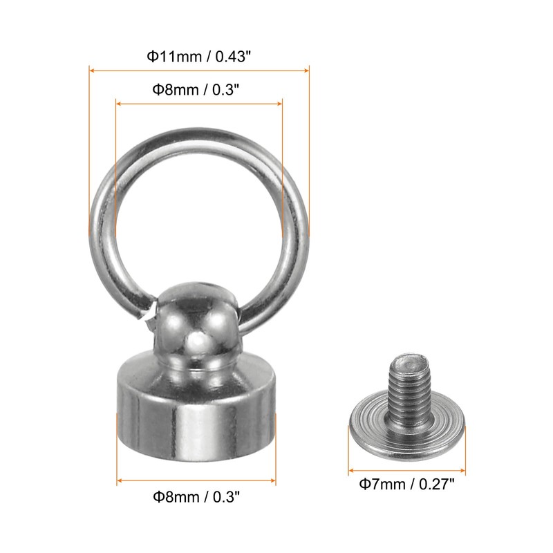 sourcing map 20pcs O Ring Brass Round Head Rivets Studs