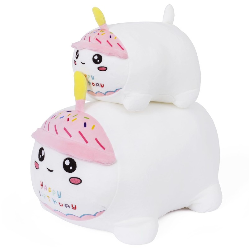 Yeqivo Birthday Cat Plush Pillow Stuffed Animal Toy, White Birthday