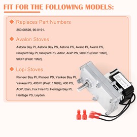 Hiorucet 250-00526, 90-0191 Auger Motor for Avalon Astoria Bay PS & PI, Newport Bay, 900, AGP, Arbor, Avanti, Lopi Yankee Bay, Yankee, Pioneer Bay, FoxFire 400, Heritage Bay, Leyden Pellet Stove Parts