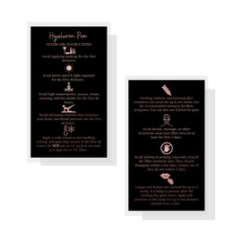 Hyaluron Pen Filler Aftercare Instruction Card | 50 Pack | Physical Printed 2x3.5” inches Business Card Size | Black with Rose Gold Glitter Design