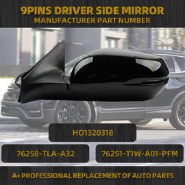 Dasbecan Left Driver Side Mirror Compatible with Honda CRV 2017-2022 Manual Folding Power Glass Heated with Turn Signal Light Blind Spot Detection BSD Replaces 76251T1WA01ZF 9Pins