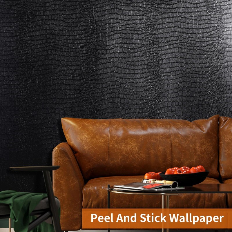 Kimhan Black Peel and Stick Wallpaper Removable Crocodile Self Adhesive