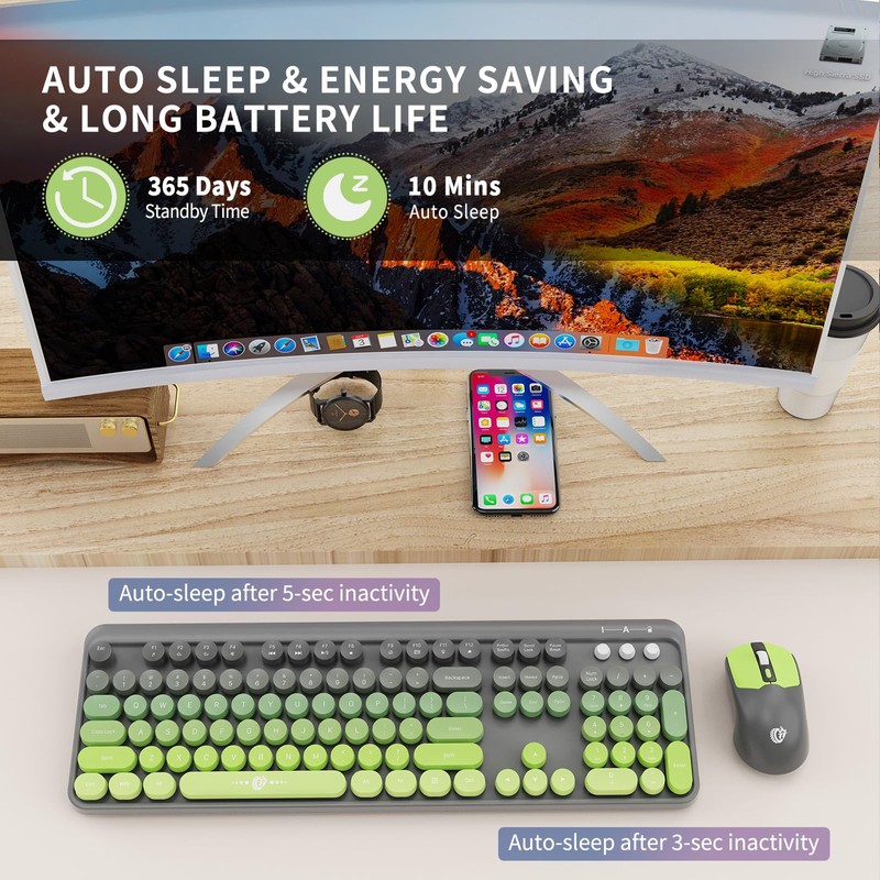 FOPETT Wireless Keyboard and Mouse Combo, 104 Keys Full-Sized 2.4
