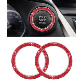 iolory car Start Button Cover,Car Stickers,Crystal Double Rhinestone Automotive Engine Start Decoration Ring,Push Start Button Cover,Key Ignition Knob Bling Ring,Bling Car Accessories (Red)
