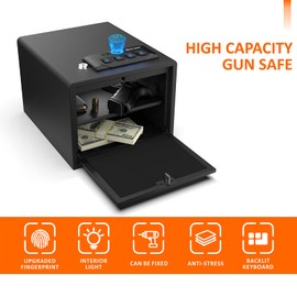Z ZLJUAN Gun Safes for Pistols,Quick-Access Handgun Safe,Safety Device with Biometric&Digital Key Pad&Key,High Capacity Pistol Safe for Nightstand&Car&Home&Office (Black-with Backup Power Cable)