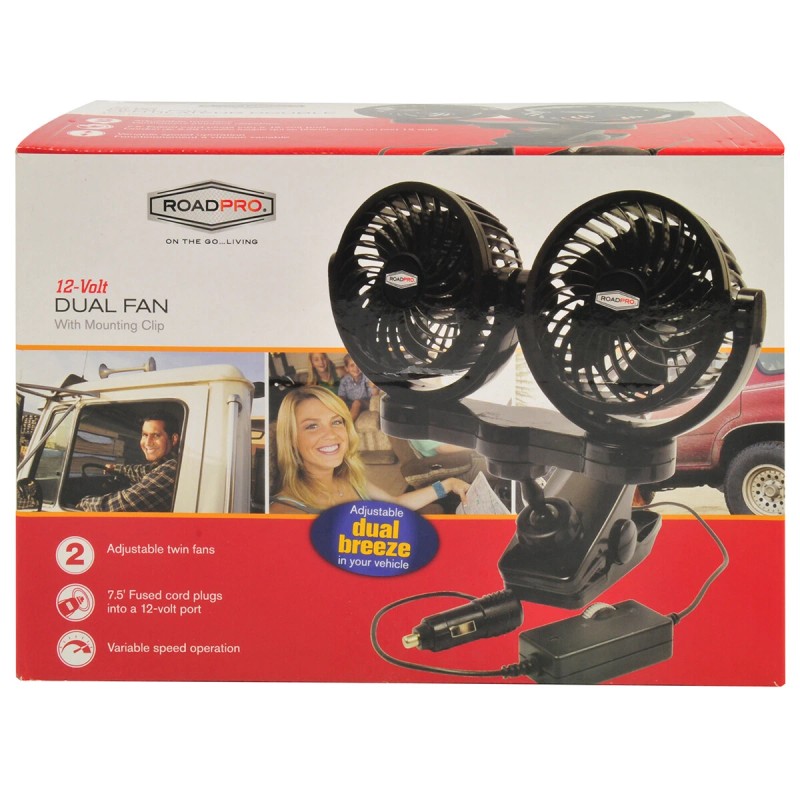 RoadPro 12 Volt Truck Dash Fan Dual Personal Cooling Fan